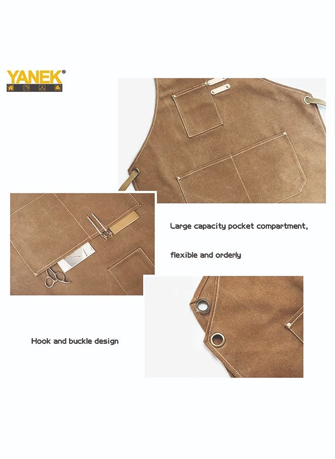 يانيك مريلة الشيف YANEK من القماش القطني ذات الظهر المتقاطع قابلة للتعديل مع 3 جيوب مقاومة لقطرات الماء | للشيف، والرسم الفني، والخباز، والباريستا، والنادل، والمطاعم، ومآزر الشواء للجنسين  - Image 2