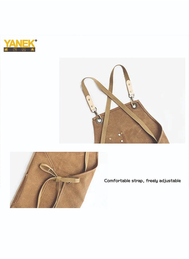 يانيك مريلة الشيف YANEK من القماش القطني ذات الظهر المتقاطع قابلة للتعديل مع 3 جيوب مقاومة لقطرات الماء | للشيف، والرسم الفني، والخباز، والباريستا، والنادل، والمطاعم، ومآزر الشواء للجنسين  - Image 4