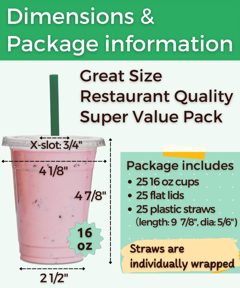 Aatriet 16 oz Clear Plastic Cups with Lids and STRAWS  Disposable Party Cups for To Go Iced Coffee Cold Drinks  Smoothie  Juice  Parfait  Frappuccino  Milkshake. No Leaking Fruit Cup  25 Sets - Image 1