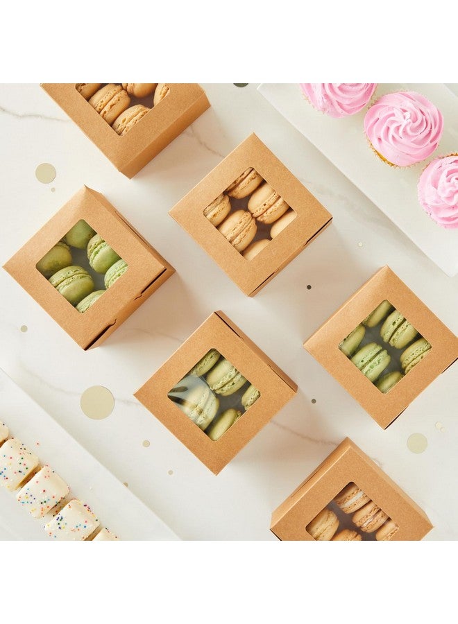 Juvale 50 Pack 4x4x2.5 Mini Dessert Boxes with Window for Bakery - Baked Goods Packaging Containers for Cupcakes, Cookies, Pastry (Kraft Paper) - Image 2