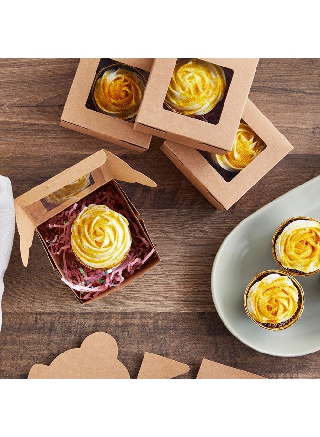 Juvale 50 Pack 4x4x2.5 Mini Dessert Boxes with Window for Bakery - Baked Goods Packaging Containers for Cupcakes, Cookies, Pastry (Kraft Paper) - Image 3