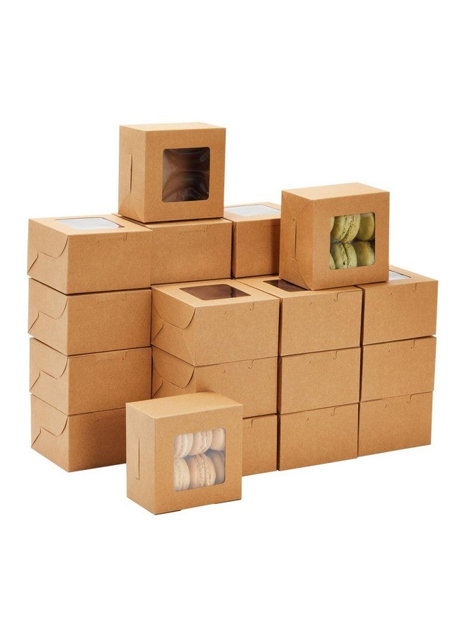 Juvale 50 Pack 4x4x2.5 Mini Dessert Boxes with Window for Bakery - Baked Goods Packaging Containers for Cupcakes, Cookies, Pastry (Kraft Paper) - Image 1