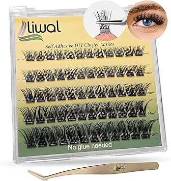 Liwal Self Adhesive EyelashesNo Glue No Remover Needed 60 Pcs C Curl 816mm PreGlued Cluster Lashes No Glue Needed Reusable PressOn Eyelashes with Tweezer LWVolume 816 Mix - Image 1