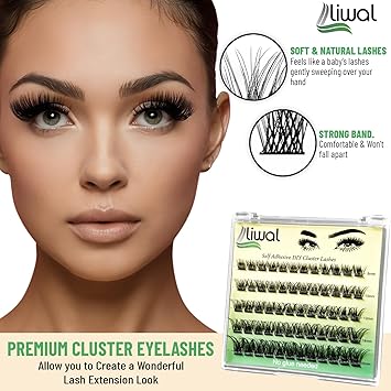 Liwal Self Adhesive EyelashesNo Glue No Remover Needed 60 Pcs C Curl 816mm PreGlued Cluster Lashes No Glue Needed Reusable PressOn Eyelashes with Tweezer LWVolume 816 Mix - Image 2