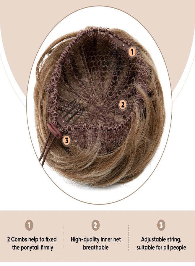 SARLA Hair Bun Extension Synthetic Drawstring Updo Fake Ballet Bun for Women Lady Donut Chignon Sandy Brunette - Image 4
