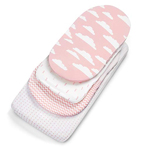 BaeBae Goods Premium Bassinet Fitted Sheet Set - 4 Pack 100% Jersey Knit - Standard Size Oval or Halo Bassinet Pads - Pink Floral - Image 4