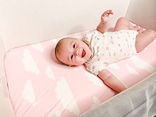 BaeBae Goods Premium Bassinet Fitted Sheet Set - 4 Pack 100% Jersey Knit - Standard Size Oval or Halo Bassinet Pads - Pink Floral - Image 2