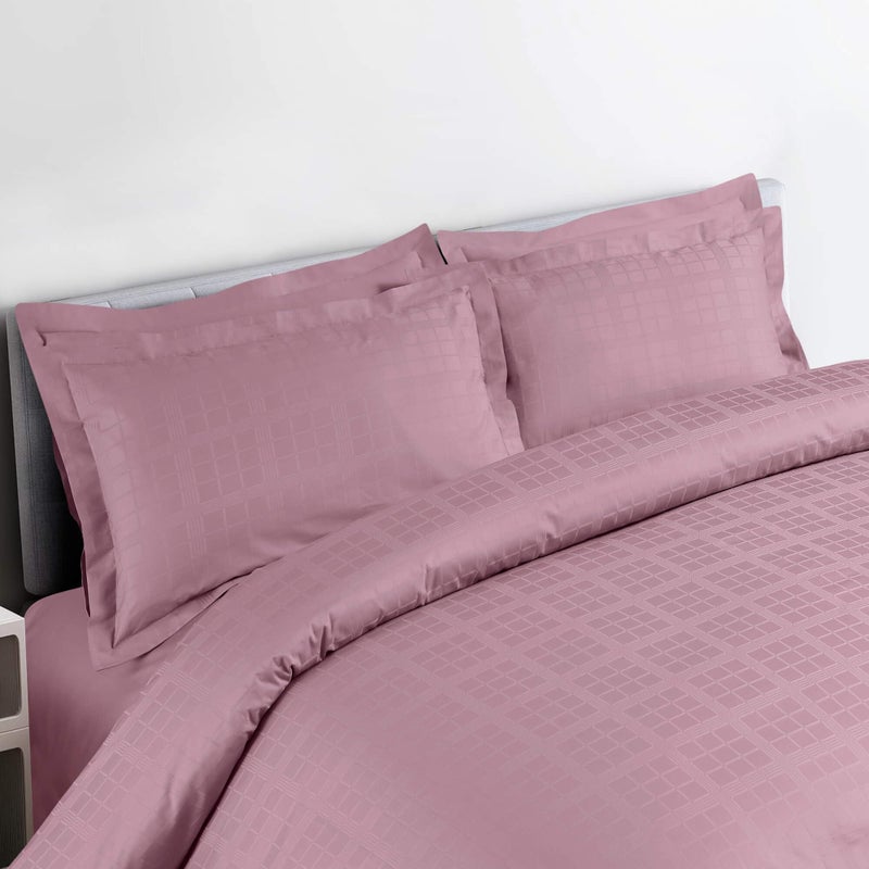 Malako Biella Jacquard Checkered 550 TC 100% Cotton Double Bed Duvet Cover - Soft & Stylish - 10 Elegant Colour Options (Blush Pink) - Image 3