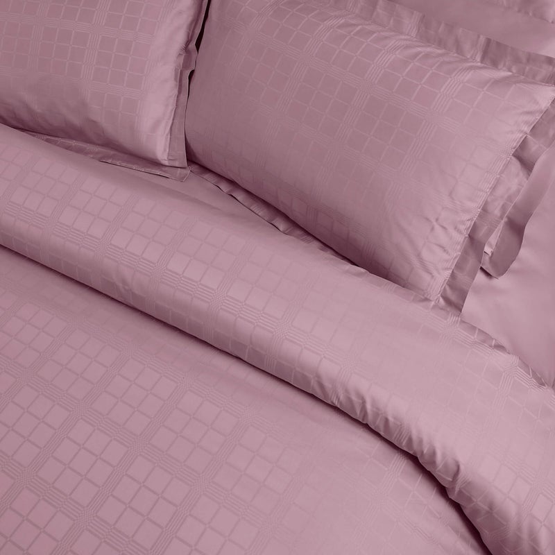 Malako Biella Jacquard Checkered 550 TC 100% Cotton Double Bed Duvet Cover - Soft & Stylish - 10 Elegant Colour Options (Blush Pink) - Image 4