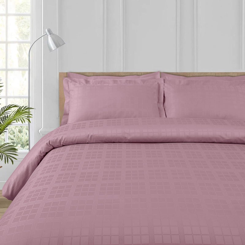 Malako Biella Jacquard Checkered 550 TC 100% Cotton Double Bed Duvet Cover - Soft & Stylish - 10 Elegant Colour Options (Blush Pink) - Image 1