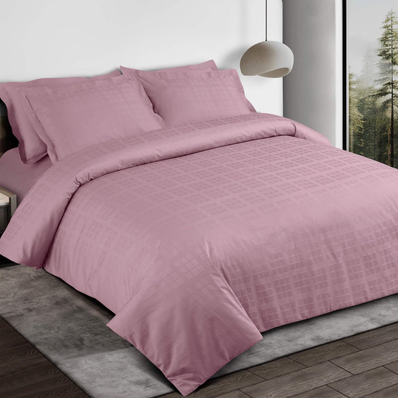Malako Biella Jacquard Checkered 550 TC 100% Cotton Double Bed Duvet Cover - Soft & Stylish - 10 Elegant Colour Options (Blush Pink) - Image 2
