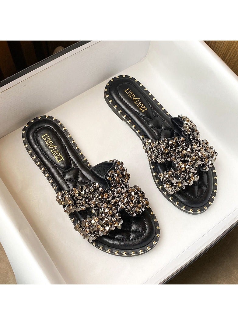 KUYING New Fashionable Rhinestone Slippers
