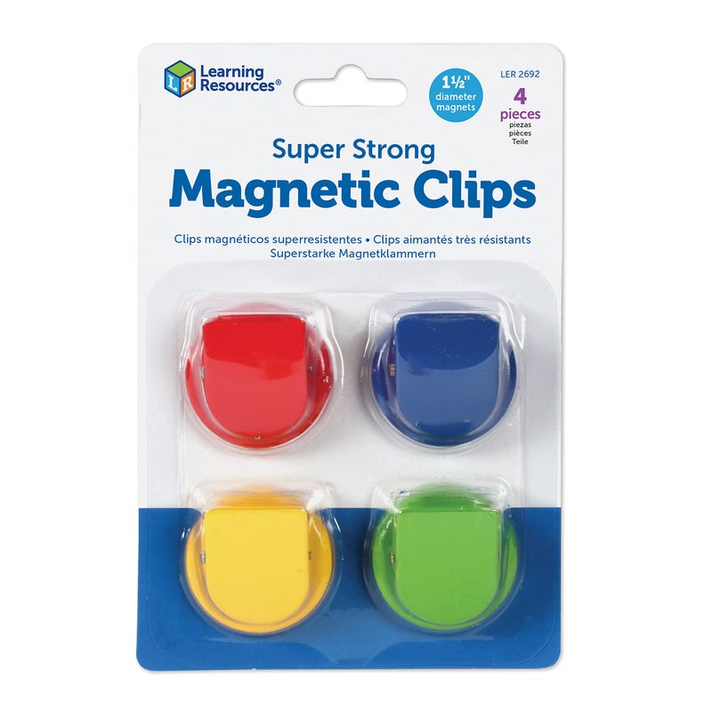 Learning Resources Super Strong Magnetic Clips, Holds Up to 20 Pounds, Home and Office Supplies, Set of 4 Clips - Image 1