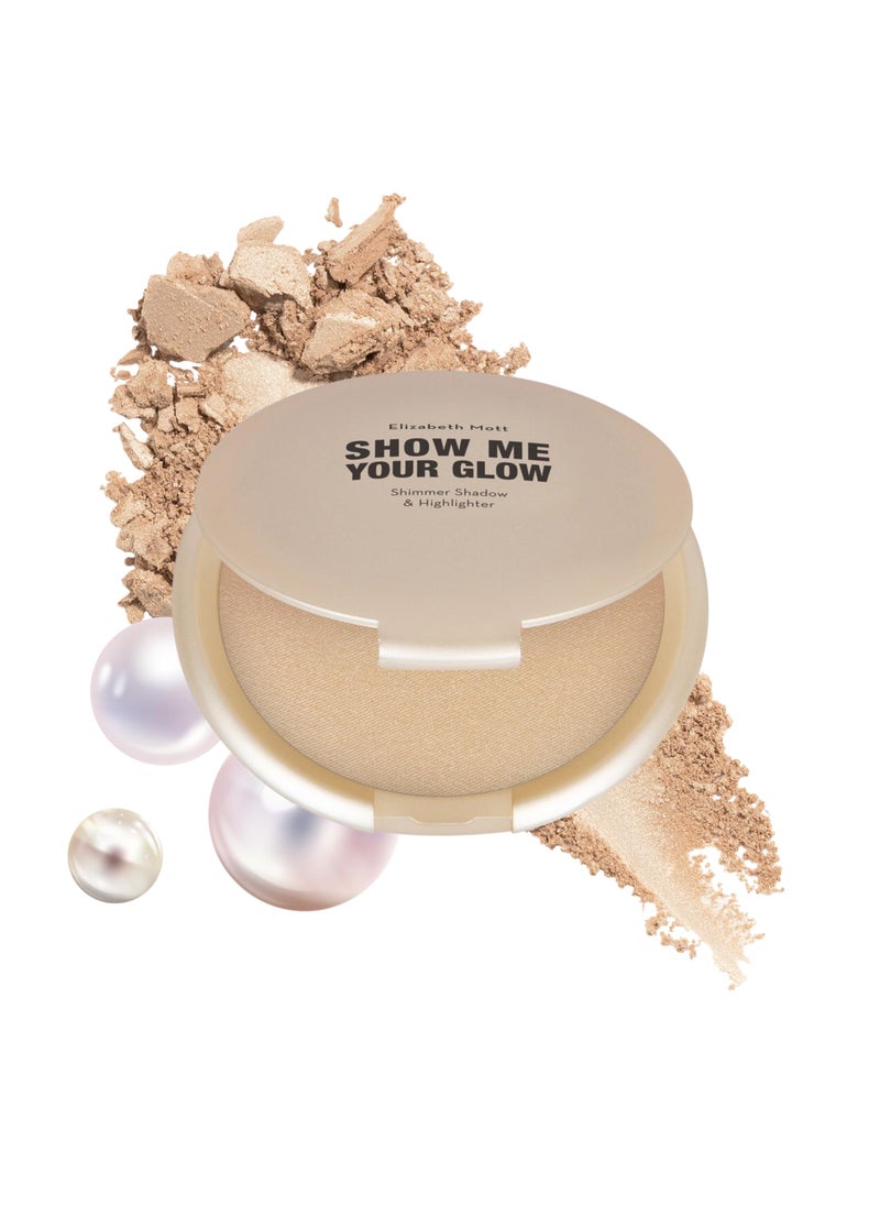 Elizabeth Mott Elizabeth Mott Show Me Your Glow 2-in-1 Powder Highlighter Makeup and Shimmer Eye Shadow - Natural Face Glow Makeup, Cruelty-Free and Paraben-Free - Illuminating Champagne Highlighter (10g) 