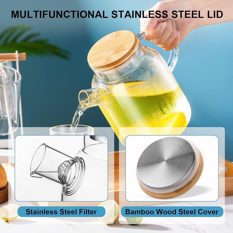 VISMII Glass Water Jug with Stainless Steel Lid Handle Transparent Beverage Carafe for Home Office Etc Pitcher for Serve Water Juice Borosilicate Jug Pack of 1 18 Liter - Image 4
