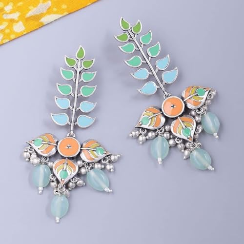 Voylla Bagh E Fiza Colourful Enamel Embellished Earrings For Women|Oxidized Women Danglers Earrings|Gift For Women |Women's Gift|Valentine Gift| - Image 3