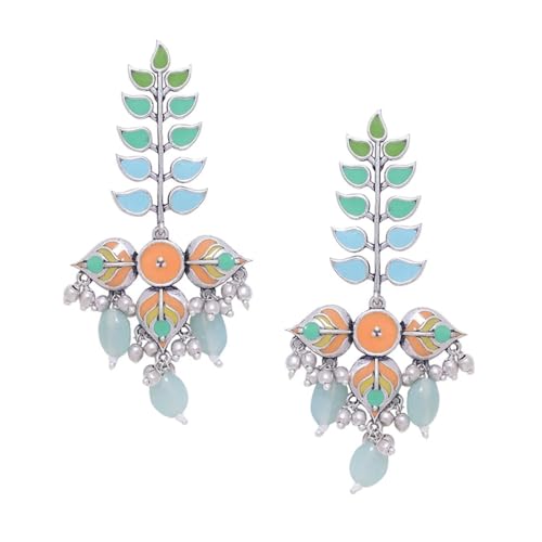 Voylla Bagh E Fiza Colourful Enamel Embellished Earrings For Women|Oxidized Women Danglers Earrings|Gift For Women |Women's Gift|Valentine Gift| - Image 1