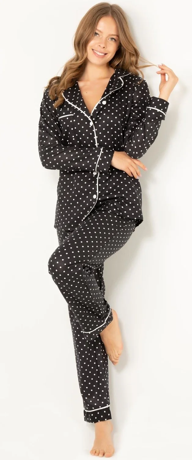 دو رى مى Polka Dot Natural Viscose Soft Soft Button Pajamas Set