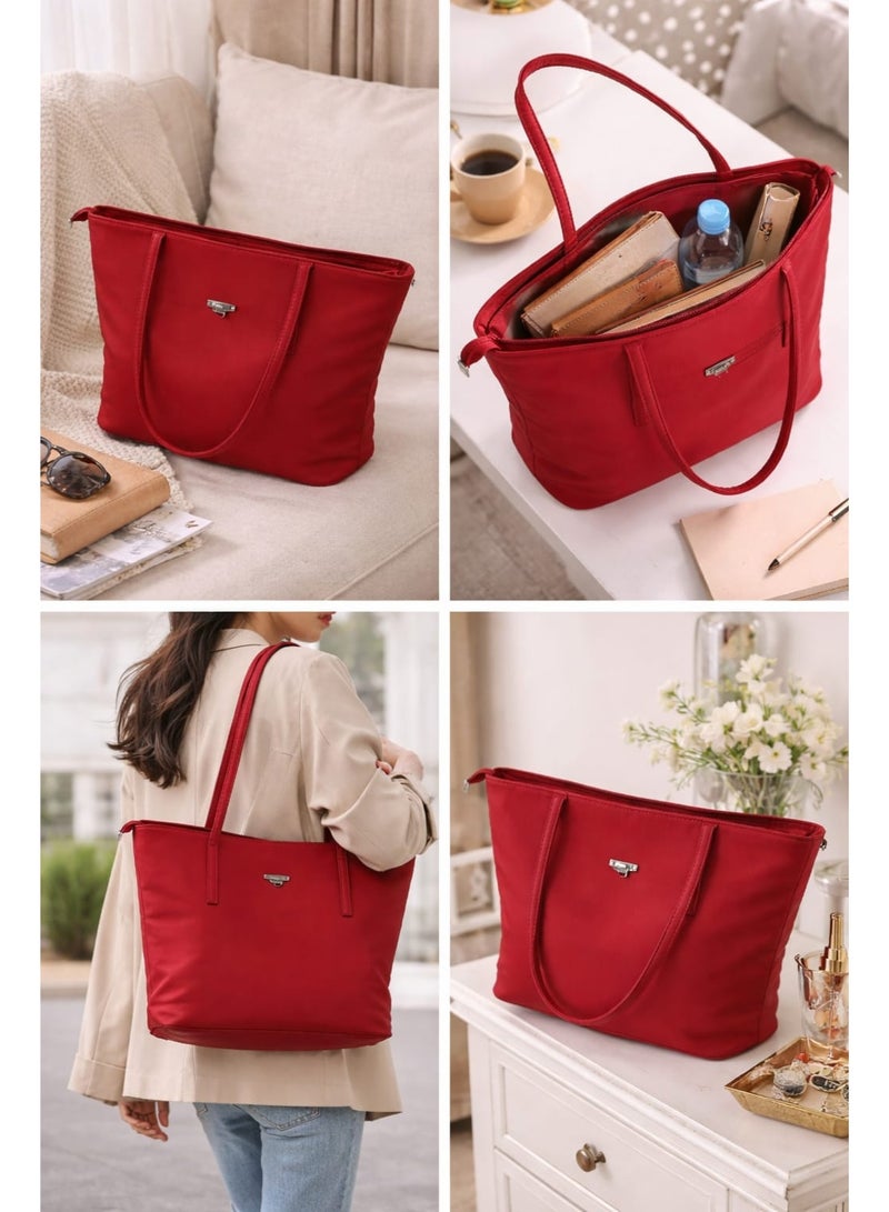 SUNSTAR Elegant Red Tote Bag – Lightweight Zipper Shoulder Bag for Daily Use, Travel & Office - Image 1
