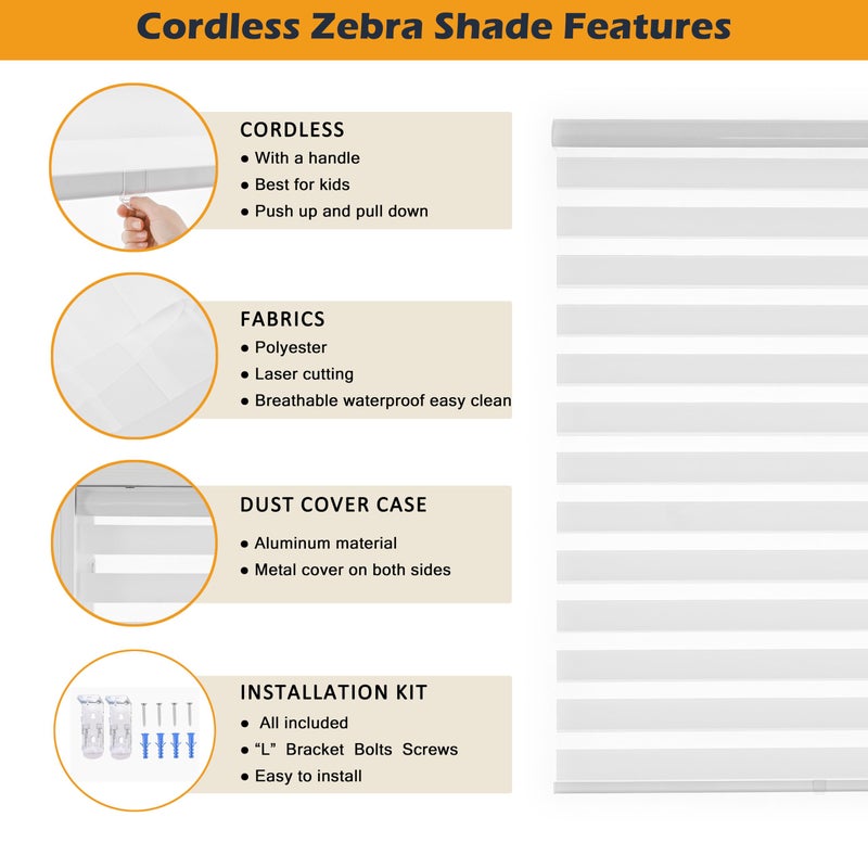 JIANGPIN TEXTILE Cordless Zebra Blinds Window Blind Zebra Shade Blinds for Windows Roller Sheer Shades Privacy Light Filtering Shades for Home Kitchen Bathroom (Width 22'' X Height 72'' White) - Image 5