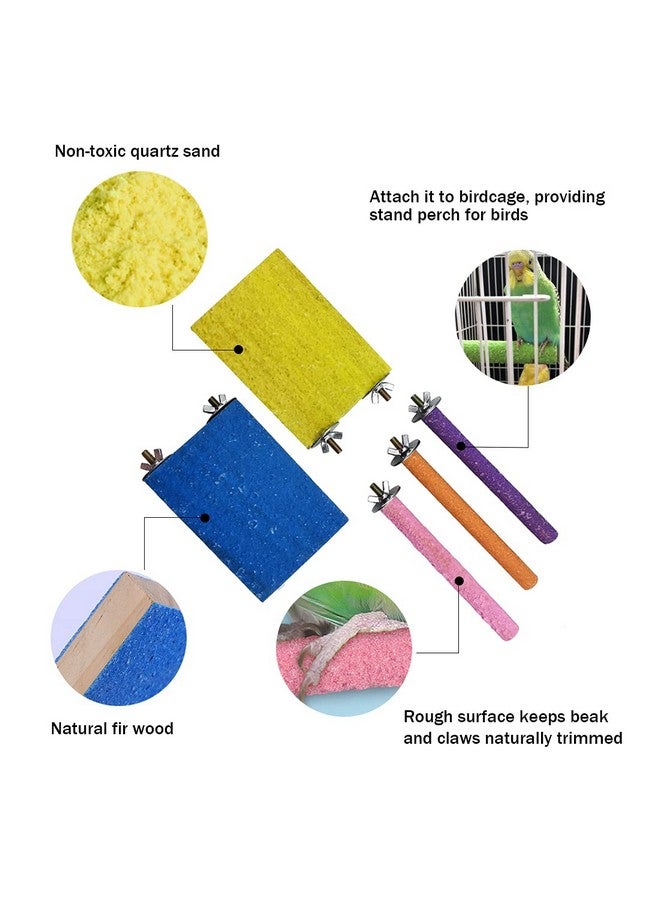 هامليدي 5 قطع حامل مجثم الببغاء، حامل مجثم الطيور من الخشب الطبيعي، منصة لطحن المخالب، ملحقات القفص، ألعاب تمرين للببغاوات والببغاوات الكوكتيل والكونيور والطيور العاشقة - Image 3