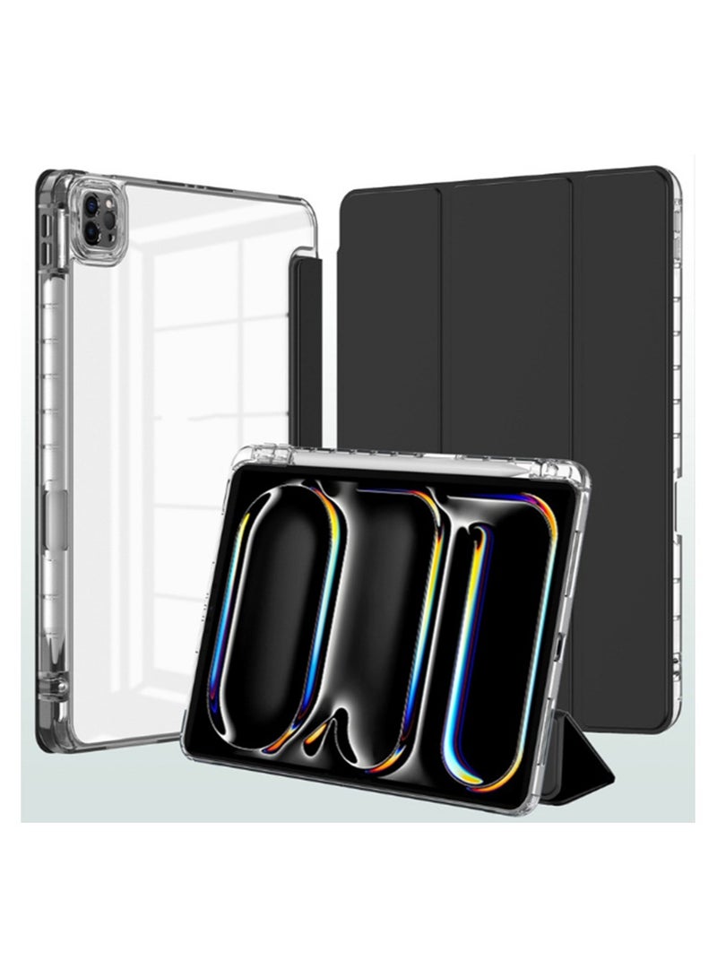 for IPad Pro 2024 5th M4 11-InchCase Cover ,Transparent Airbag With Pen Slot For Anti Drop, Tablet Protective Cover, Triple Fold Multi Angle Design, Automatic Wake-up/sleep, Soft Leather，Blick - Image 1