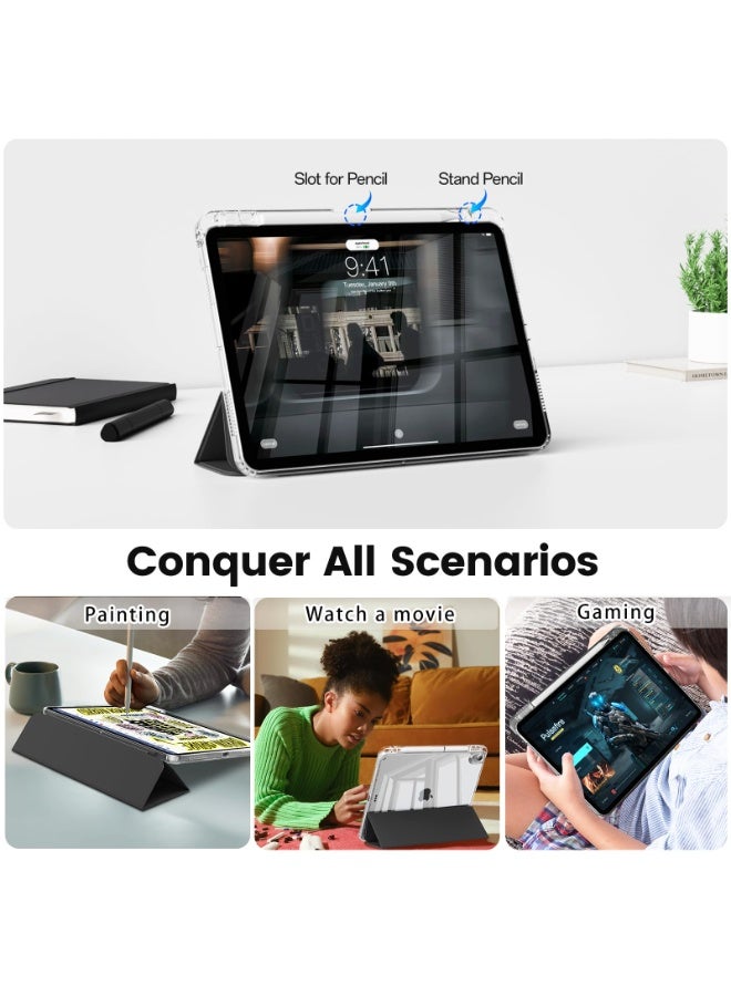 for IPad Pro 2024 5th M4 11-InchCase Cover ,Transparent Airbag With Pen Slot For Anti Drop, Tablet Protective Cover, Triple Fold Multi Angle Design, Automatic Wake-up/sleep, Soft Leather，Blick - Image 3