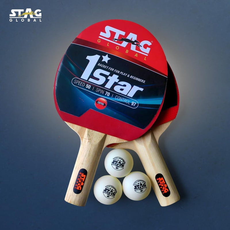 STAG (2023 نموذج) مجموعة تنس الطاولة العالمية 1 نجمة (2 مضارب و 3 كرات) (كرة بيضاء) - Image 2