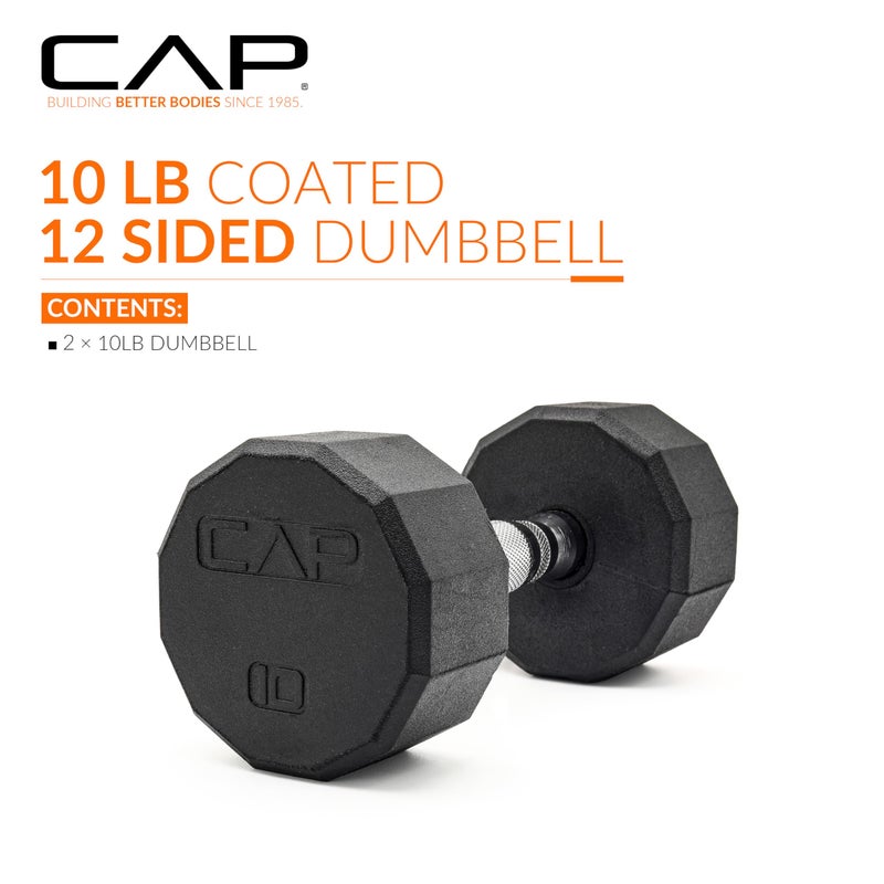 CAP Barbell 12-Sided Coated Dumbbell with Chrome Handle, Pair, 10 LB - Image 2
