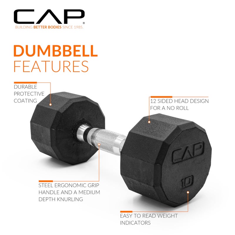 CAP Barbell 12-Sided Coated Dumbbell with Chrome Handle, Pair, 10 LB - Image 3