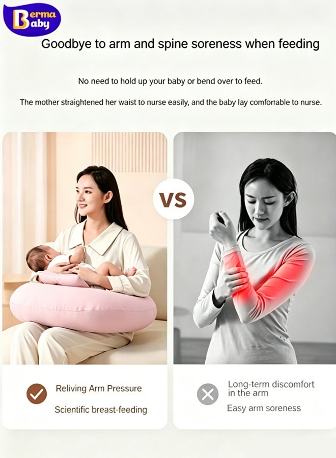 Berma Baby وسادة الرضاعة المنزلية للرضاعة الطبيعية، وسادة رضاعة قابلة للتعديل، وسادة الرضاعة الطبيعية، الرضاعة بالزجاجة، المزيد من الدعم للأم والطفل، أساسيات الرضاعة الطبيعية للمواليد الجدد، غطاء قابل للإزالة - Image 3