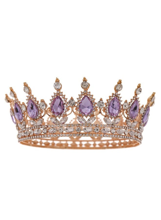 FORSEVEN Queen Crown Rhinestone Wedding Crowns and Tiaras for Women Costume Party Hair Accessories Princess Birthday Crown Crystal Bridal Crown (Gold+Light Purple) - Image 1