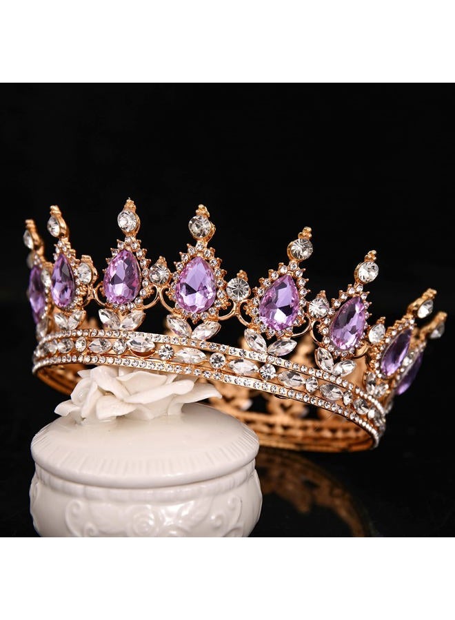 FORSEVEN Queen Crown Rhinestone Wedding Crowns and Tiaras for Women Costume Party Hair Accessories Princess Birthday Crown Crystal Bridal Crown (Gold+Light Purple) - Image 4