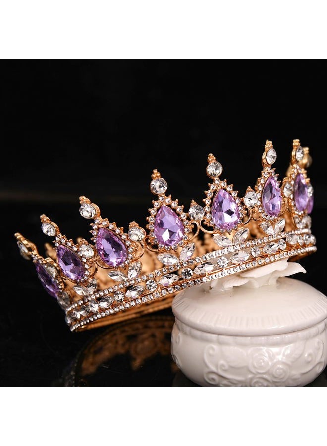 FORSEVEN Queen Crown Rhinestone Wedding Crowns and Tiaras for Women Costume Party Hair Accessories Princess Birthday Crown Crystal Bridal Crown (Gold+Light Purple) - Image 3