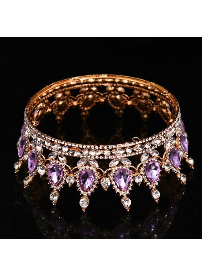 FORSEVEN Queen Crown Rhinestone Wedding Crowns and Tiaras for Women Costume Party Hair Accessories Princess Birthday Crown Crystal Bridal Crown (Gold+Light Purple) - Image 5