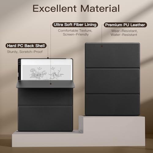 MoKo Stand Case for Remarkable Paper Pro 2024 11.8" - Premium Leather Trifold Stand Cover with Pen Holder, Auto Sleep/Wake for Remarkable Pro 11.8", Black - Image 5