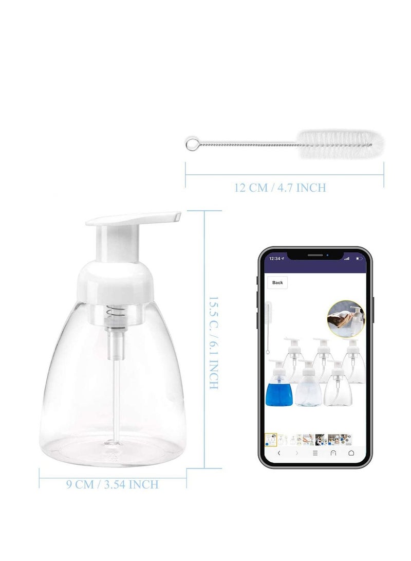 Y&D Foaming Soap Dispenser 6 Pack 10oz 300ml Foam Pump Bottle Clear Plastic Oval Hand Bottles Refillable Easy Press with Labels & Brush for Liquid Castile  - Image 2