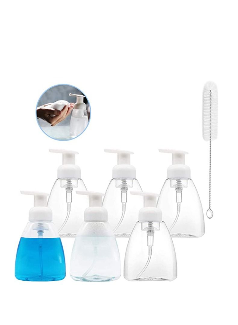 Y&D Foaming Soap Dispenser 6 Pack 10oz 300ml Foam Pump Bottle Clear Plastic Oval Hand Bottles Refillable Easy Press with Labels & Brush for Liquid Castile  - Image 1