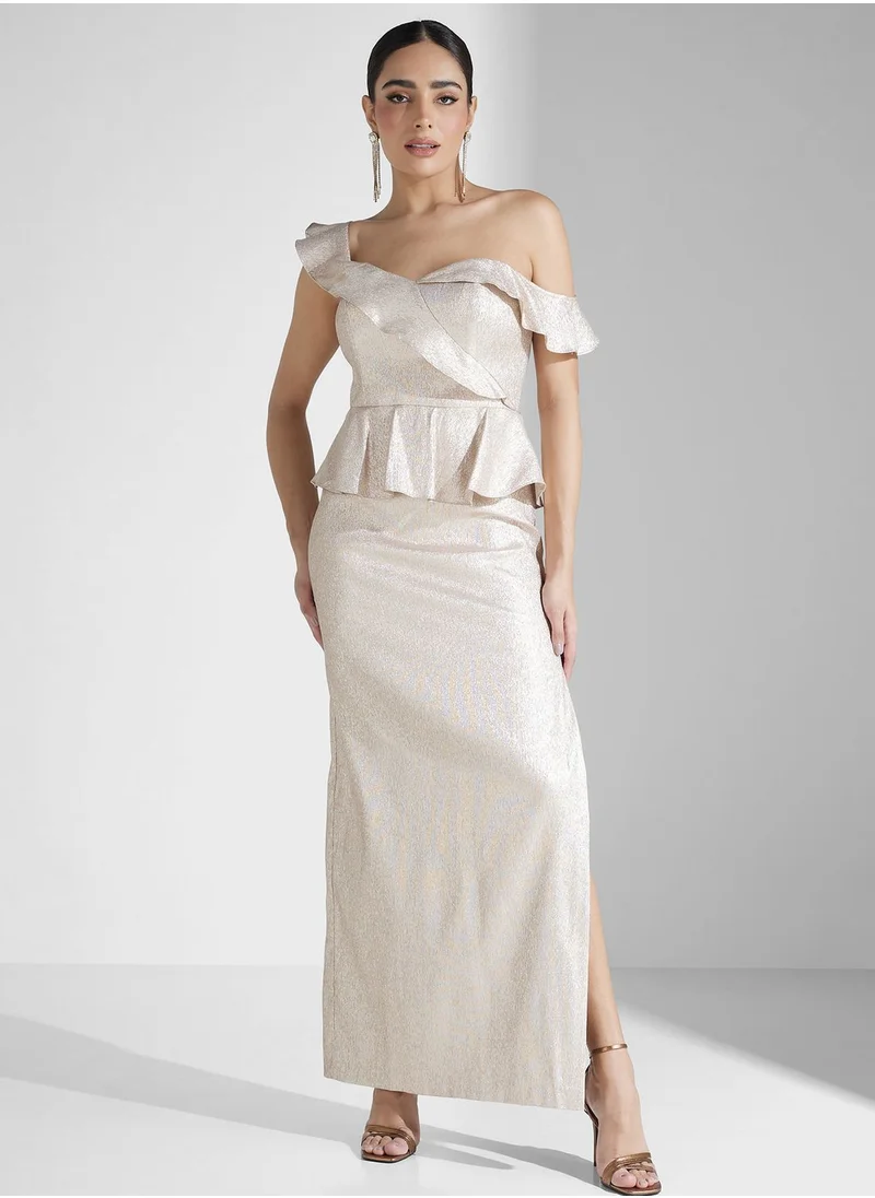 AIDAN MATTOX Side Slit Ruffle Dress