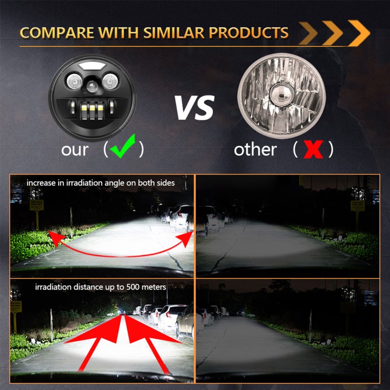 Aumotop 1Pcs 7 inch Car Motorcycle LED Headlight with DRL/Turn Signal/Low Beam/High Beam 7'' Round LED Headlight IP67 Waterproof - Image 4