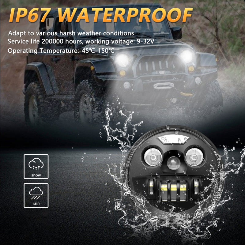 Aumotop 1Pcs 7 inch Car Motorcycle LED Headlight with DRL/Turn Signal/Low Beam/High Beam 7'' Round LED Headlight IP67 Waterproof - Image 5