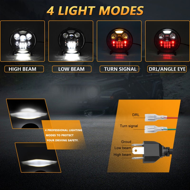 Aumotop 1Pcs 7 inch Car Motorcycle LED Headlight with DRL/Turn Signal/Low Beam/High Beam 7'' Round LED Headlight IP67 Waterproof - Image 3