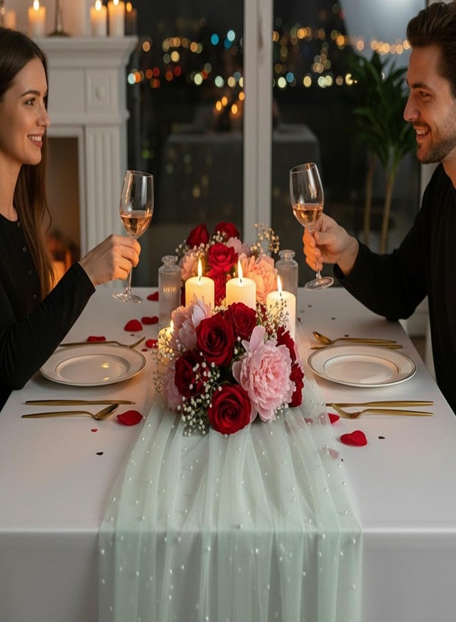 Hibate 10FT Sage Green Pearl Table Runner Tulle for Wedding Bridal Shower Decor Birthday Party Dessert Table Decorations 29" W x 120" L - Image 5