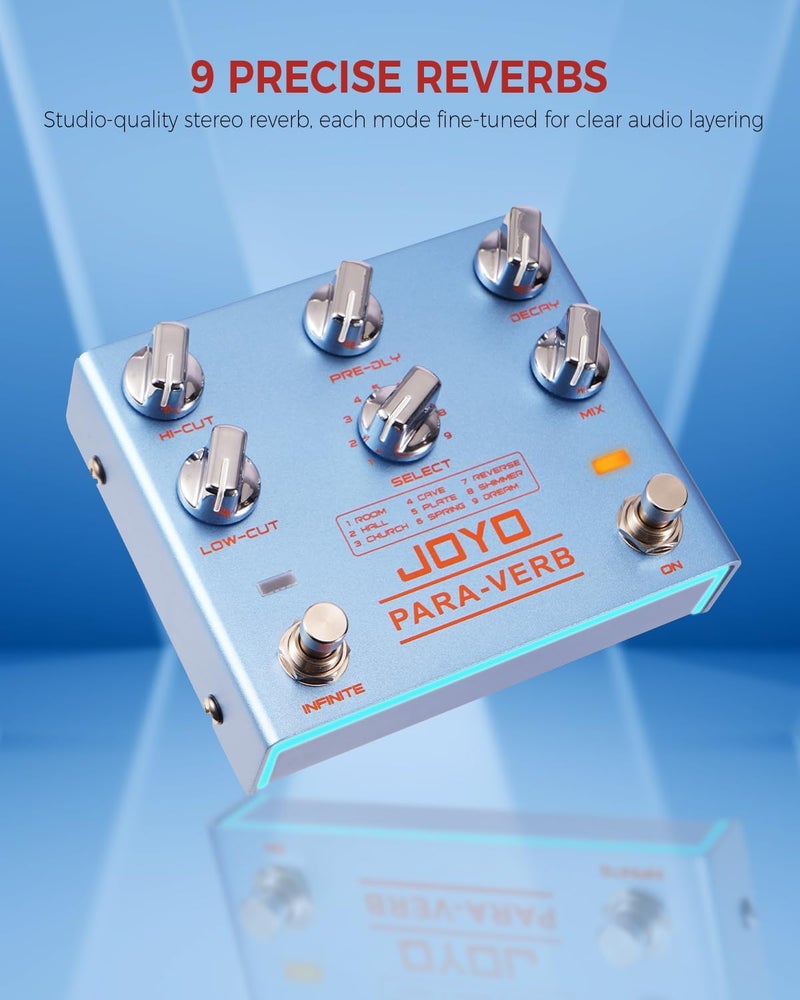 JOYO Reverb Pedal Digital Stereo Guitar Pedal with 9 Reverb Effects Infinite & Trail Functions for Electric Guitar - True Bypass (PARA-VERB R-31) - Image 2