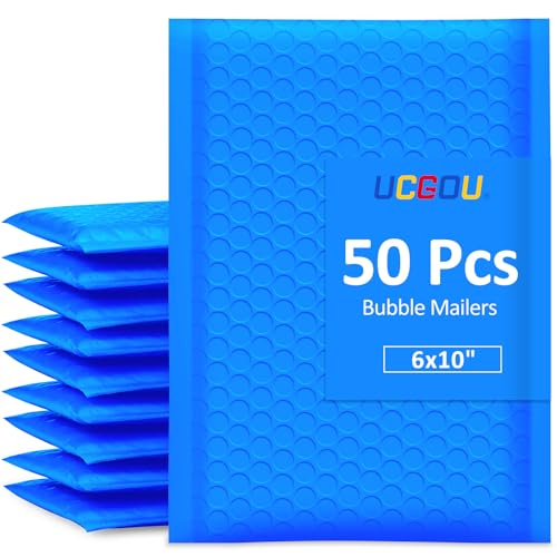 UCGOU Bubble Mailers 6x10 Inch Blue Usable Size 6x9 Bubble Mailer 50 Pack Poly Padded Envelopes Small Business Opaque Self Seal Adhesive Waterproof Boutique Shipping Bag for Jewelry Makeup Supplies #0 - Image 1