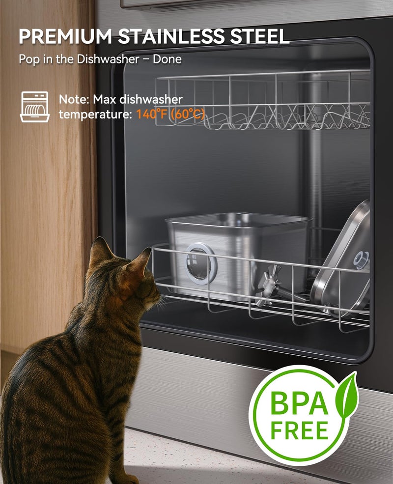 FEELNEEDY Stainless Steel Cat Water Fountain, 99oz/2.8L Auto Pet Drinking Fountain with 20dB Ultra-Quiet Pump- Ideal for Timid Pets, LED Water Level Window, Dishwasher Safe, 24/7 Circulating Flow - FEELNEEDY - Image 3