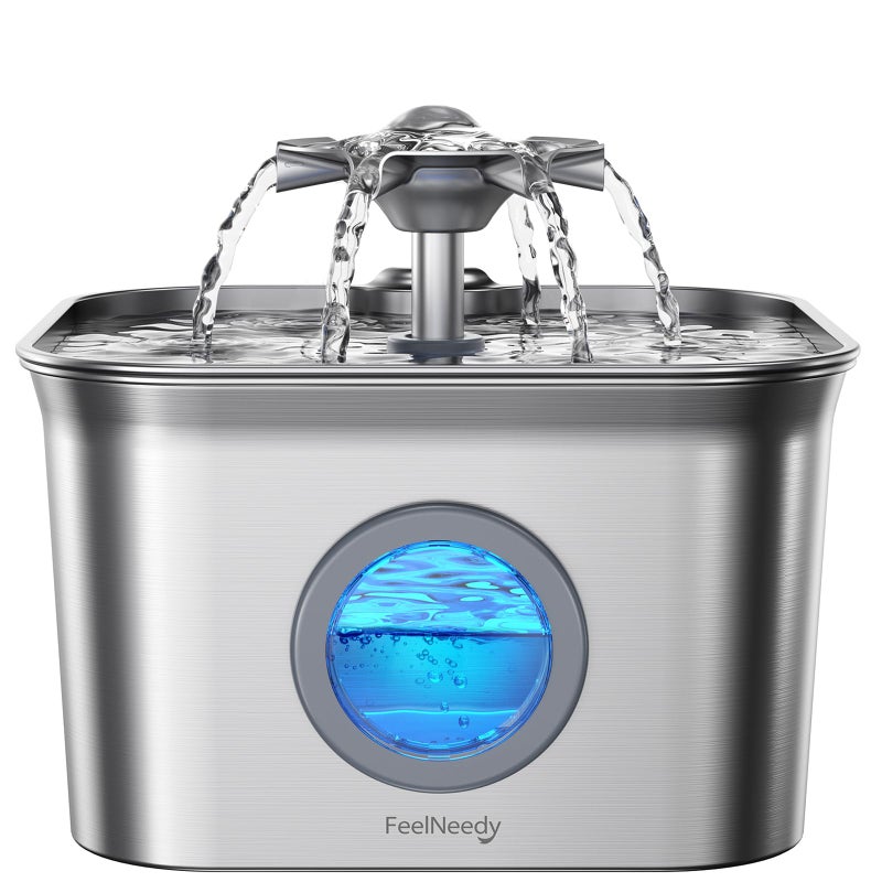 FEELNEEDY Stainless Steel Cat Water Fountain, 99oz/2.8L Auto Pet Drinking Fountain with 20dB Ultra-Quiet Pump- Ideal for Timid Pets, LED Water Level Window, Dishwasher Safe, 24/7 Circulating Flow - FEELNEEDY - Image 1