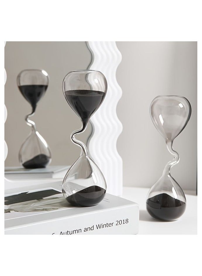 هومستر 1pcs Curved Design Black Hourglass Modern Style Home Decor Accessory Simple Table Decor Aesthetic Sand Clock Modern Office Decor Collectible - Suitable for Living Room, Bedroom, Study, Office - Indoor and Outdoor Decor, No Electricity Required - Image 3