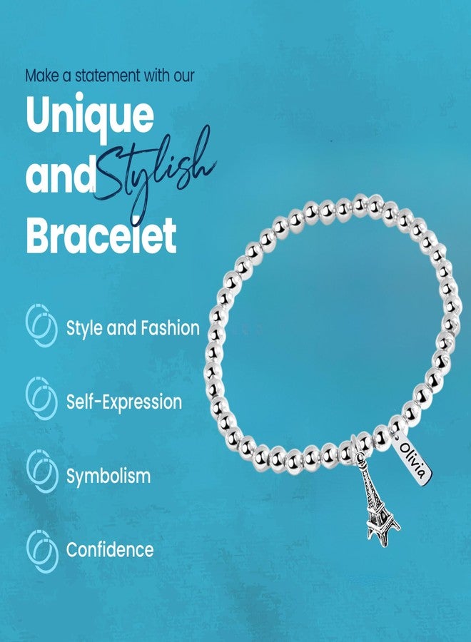 إنفينيتي كوليكشن سوار إنفينيتي كوليكشن قابل للتعديل مزين بالخرز على شكل برج إيفل مع تعليقة محفورة، هدية مثالية لمحبي برج إيفل، مجوهرات رائعة لرحلة إلى باريس، إكسسوارات مخصصة لعشاق برج إيفل للفتيات - Image 2