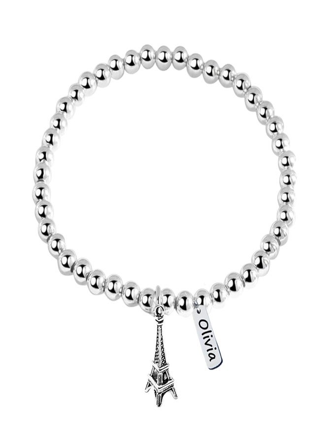 إنفينيتي كوليكشن سوار إنفينيتي كوليكشن قابل للتعديل مزين بالخرز على شكل برج إيفل مع تعليقة محفورة، هدية مثالية لمحبي برج إيفل، مجوهرات رائعة لرحلة إلى باريس، إكسسوارات مخصصة لعشاق برج إيفل للفتيات - Image 1